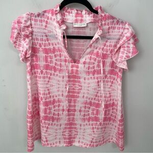 Smith & Quinn Pink Sherbert Ruffle Cap Sleeve Blouse Size XS Relaxed Fit. 10